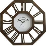 Roman Numeral Wall Clock in Octagon Shape, Silent Decorative Wood Clock, Battery Operated Large Carved Wooden Design for Living Room, Kitchen, Office & Home Decor, 16 x 15 inches