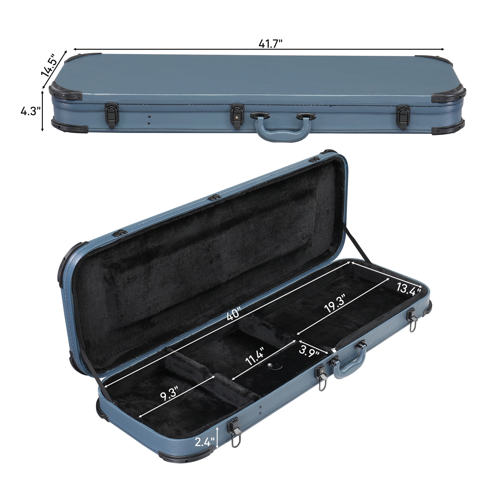 Electric Guitar Square PU Hard Case with Protective Sleeve Fits ST TL Burning fire 170 Style Electric Guitar, Blue