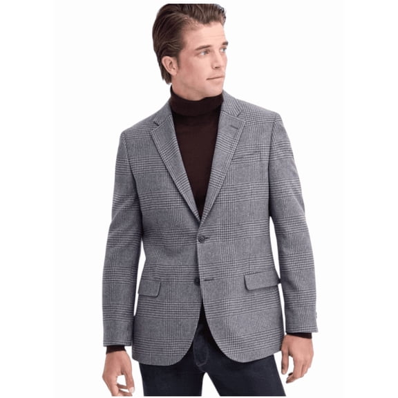 Nautica Mens Modern fit Sport Coat Blazer 50 R Gray Plaid Wool