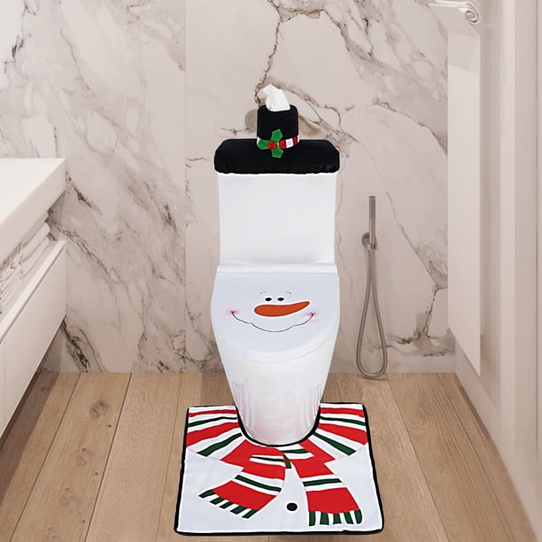 Christmas Toilet Cover Santa Claus Four Piece Set Toilet Cover Bathroom Christmas Decoration Daily Necessities