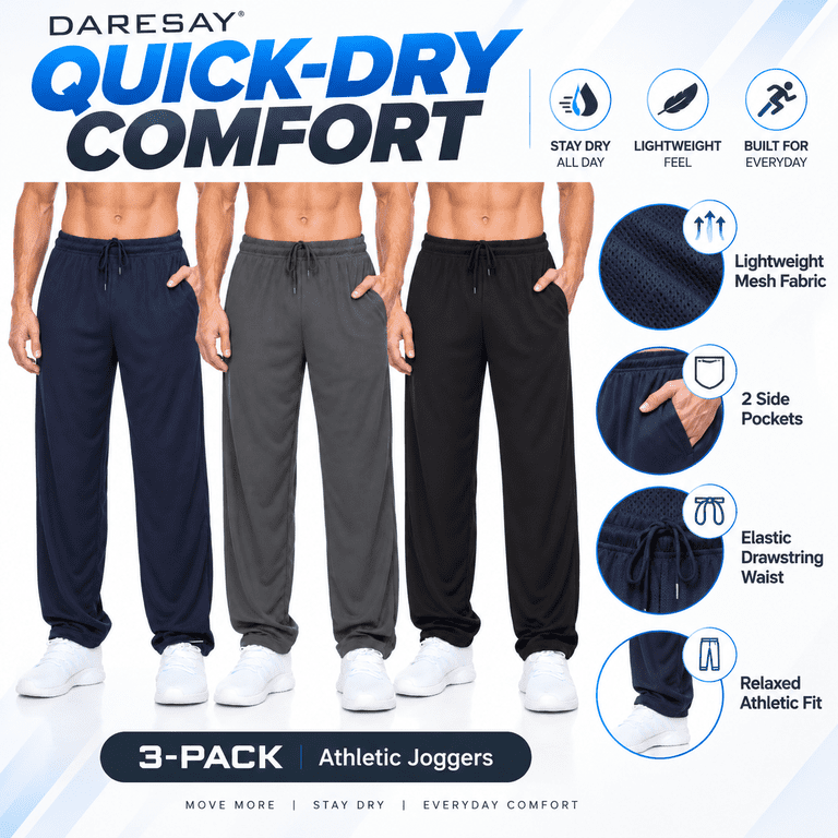 Daresay Men's Lightweight Mesh Jogger Pants, 3-Pack photo 2