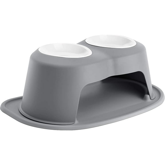 WeatherTech Double High Pet Feeding System w/Plastic Dog/Cat Bowls - 8" High Stand Dark Grey (PDHC3208DGDG)