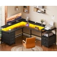 thumbnail image 2 of Furologee 66" Reversible L Shaped Gaming Desk with 6 Drawers & Printer Storage Shelves, Corner Computer Desk with Power Outlets & LED Lights, Home Office Table with Monitor Stand, Black, 2 of 9