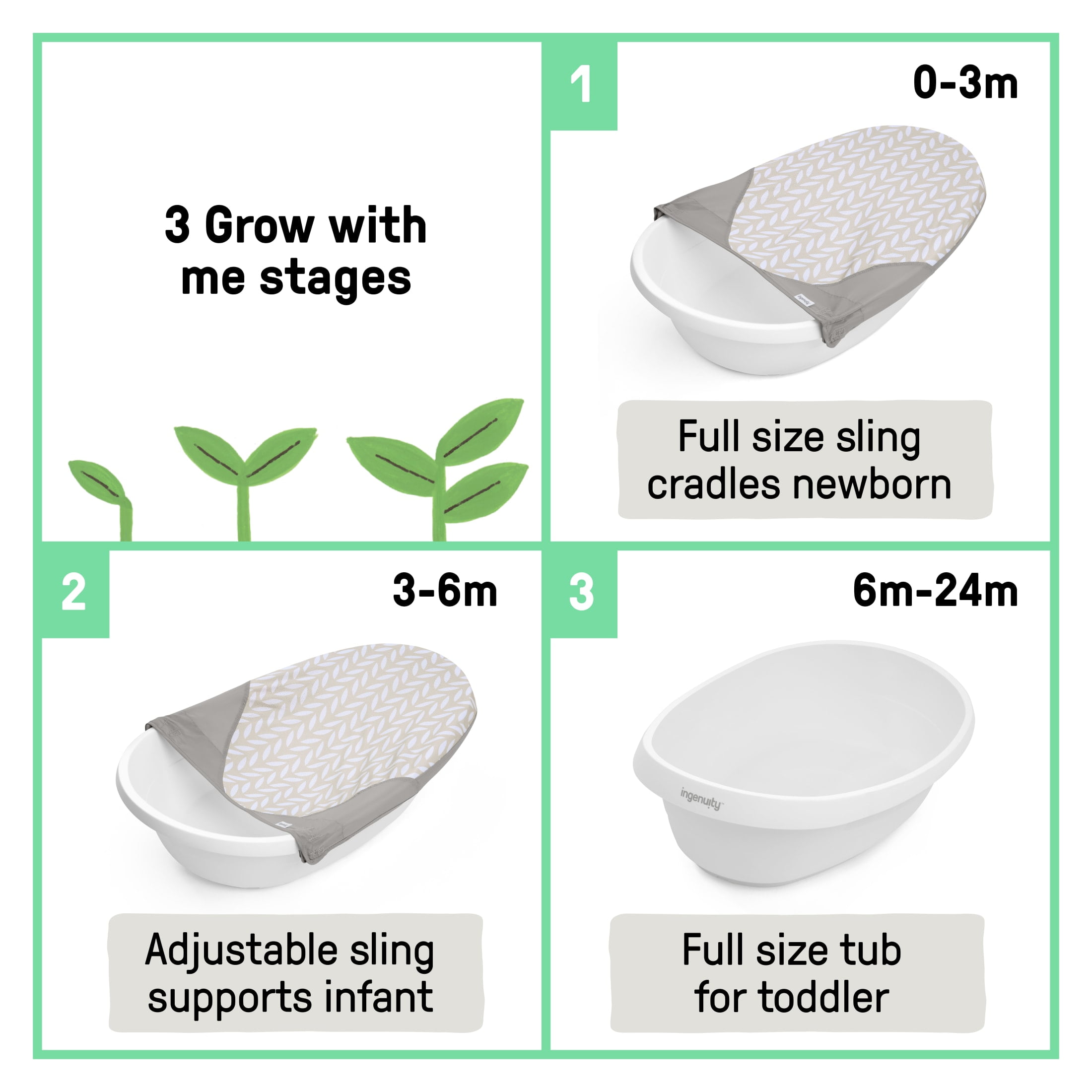 Ingenuity Sylvi 3-in-1 Grow with Me Baby Bathtub, Plastic, Ages 0-24 Months