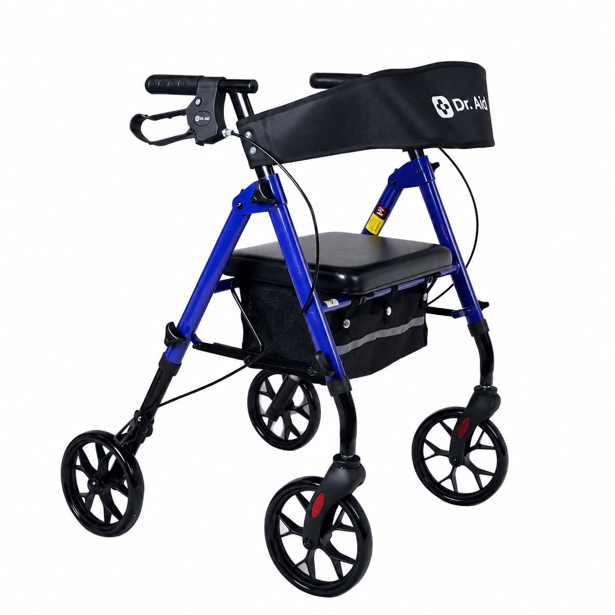 Dr. Aid Rollator Walker with 8-Inch Wheels, Padded Seat, Backrest & Storage Bag, Dark Blue
