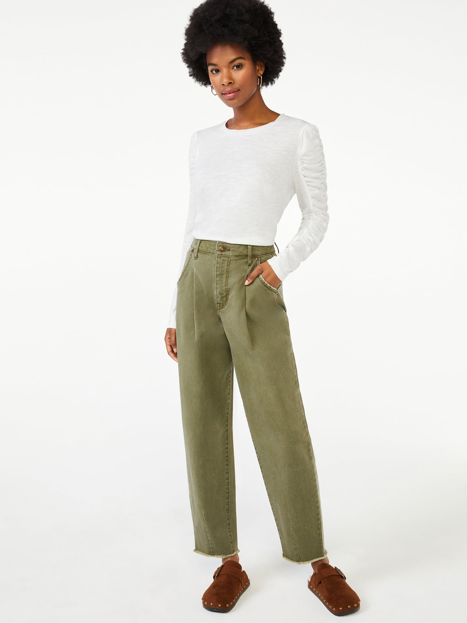 Scoop Long Sleeve Pullover Crew Neck Relaxed Fit Top (Women's) 1 Pack