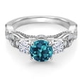 thumbnail image 3 of Gem Stone King 925 Sterling Silver London Blue Topaz and White Moissanite Engagement Ring for Women | 1.57 Cttw | Gemstone Birthstone | Round 6MM and 3MM (Size 7), 3 of 5