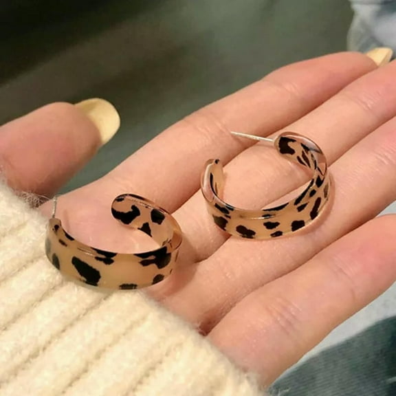 EOEMY Silver Plated Leopard Geometric C-Shape Earrings Hook Women Party Fashion Gift