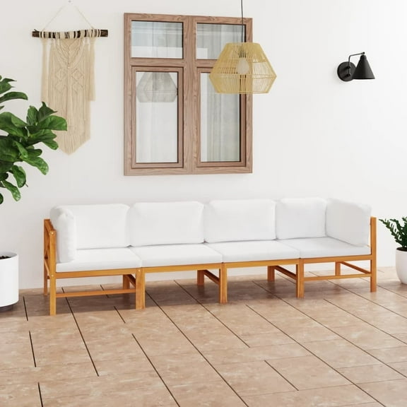vidaXL 4-Seater Patio Sofa with Cream Cushions Solid Teak Wood