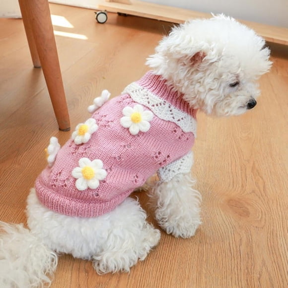 Dog Sweater Dog Knitting Crochet Winter Coat Apparel Classic Flowers Blossoming Sweater Knit Clothes For Puppy Girls