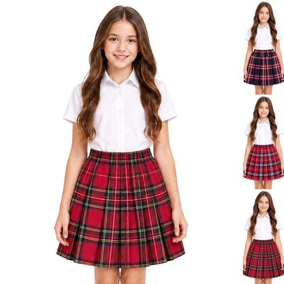 Uniform Skirts for Girls Toddler Skirts Elastic Plaid Pleated Skirt Athlecic Waistband Built in Shorts Yellow,12-13 Years