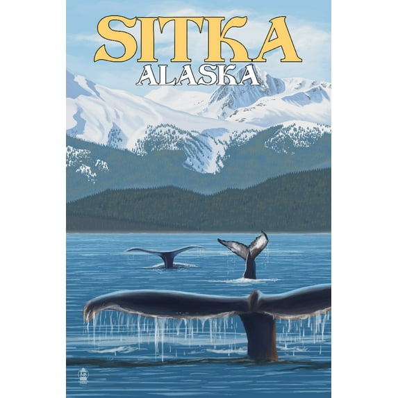 Sitka, Alaska, Humpback Whale Family (36x54 Giclee Gallery Art Print, Vivid Textured Wall Decor)