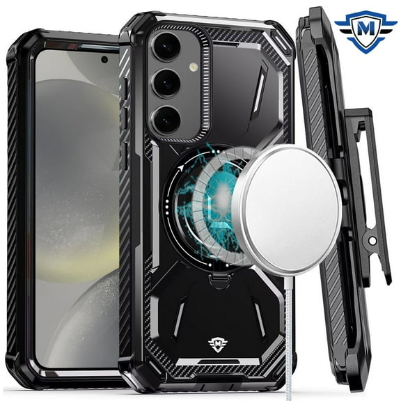 Designed for Samsung Galaxy S24 Plus /S24  MagSafe Compatible Circle Ring Stand Magnetic Kickstand Hybrid TPU Edge with Belt Holster Clip Phone Case Cover [Black]