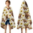 thumbnail image 3 of Beige Highland Cow Sunflower Pattern Hooded Bath Towel，50"x30" for Ages 3 To 12 Kids, Quick Dry Lightweight Soft Microfiber Hood Beach Towel Cover Up for Kids, 3 of 7