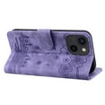 thumbnail image 4 of Decase for iPhone 15 Phone Case with Wallet Card Holder,Floral Flower Cute Cat Embossed PU Leather Folding Kickstand Phone Cover with Wrist Strap,for Apple iPhone 15 6.1" - Purple, 4 of 10