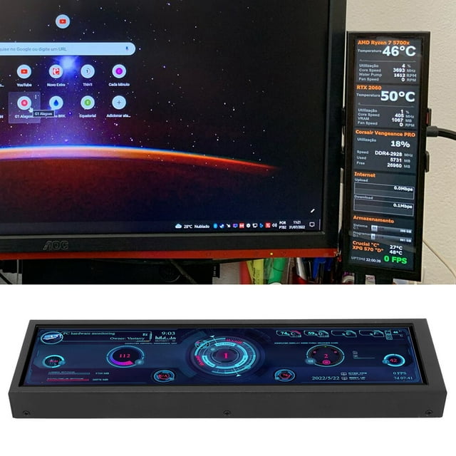 Température d'Ordinateur, Luminosité Réglable Panneau de Capteur PC Affichage 8.8 Po IPS Rotation à 360 Degrés Économie d'Énergie pour Bureau