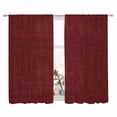 thumbnail image 2 of Vintage Dark Red Semi Sheer Window Curtains 63 Inches Long, Farmhouse Retro Solid Color Linen Texture Rod Pocket Voile Silky Chiffon Curtain Light Filtering Drapes for Living Room, 52"x63", 2 Panels, 2 of 9