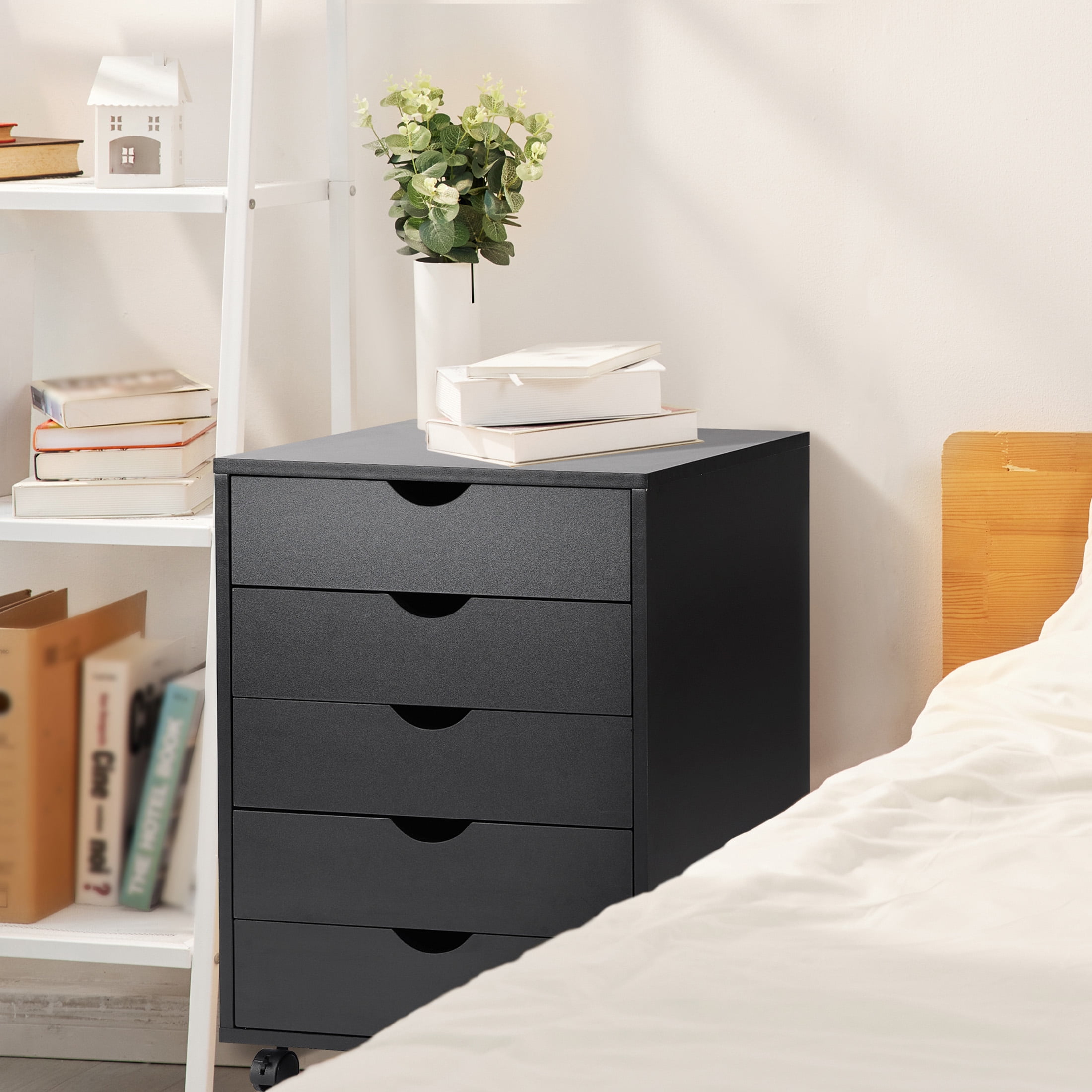 CONCETTA 5-Drawer File Cabinet, Lateral Filing Under Desk Storage Organizer with Wheels for Home Office, Black
