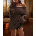 thumbnail image 5 of Women'S Off the Shoulder Sweater Oversized Batwing Sleeve Loose Pullover Sweaters Tops Brown XL, 5 of 10