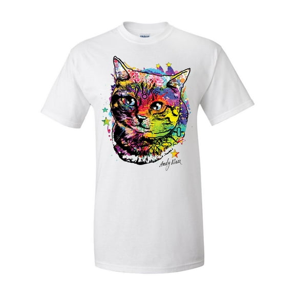 Unisex Neon Black Light Colorful Kitty Cat Short Sleeve T-shirt-White-4xl