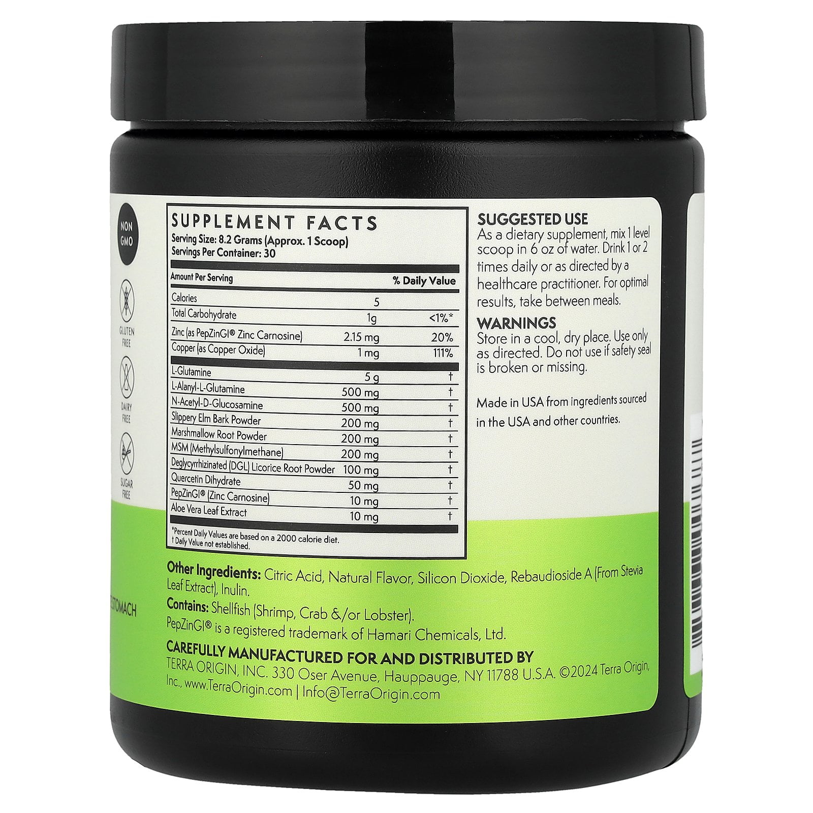 Healthy Gut Green Apple | 30-Servings with L-Glutamine, Zinc, Glucosamine, Slippery Elm Bark, Marshmallow Root and More!