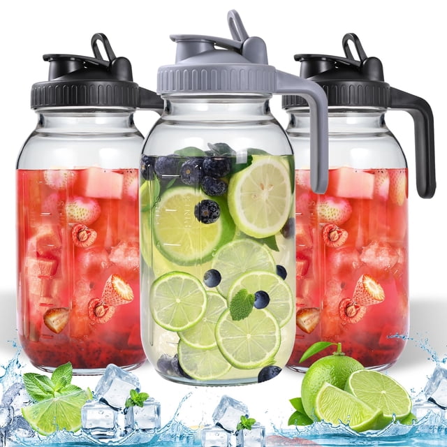 Jarra de cristal SCIDEA, 3 paquetes, 1,9 L, con tapa y boca ancha