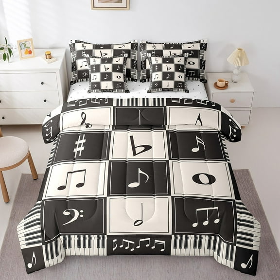 Erosebridal Vintage Piano Bedding Twin Comforter Set, Musical Note Down Comforter, Patchwork Music Decor, 7 Pieces