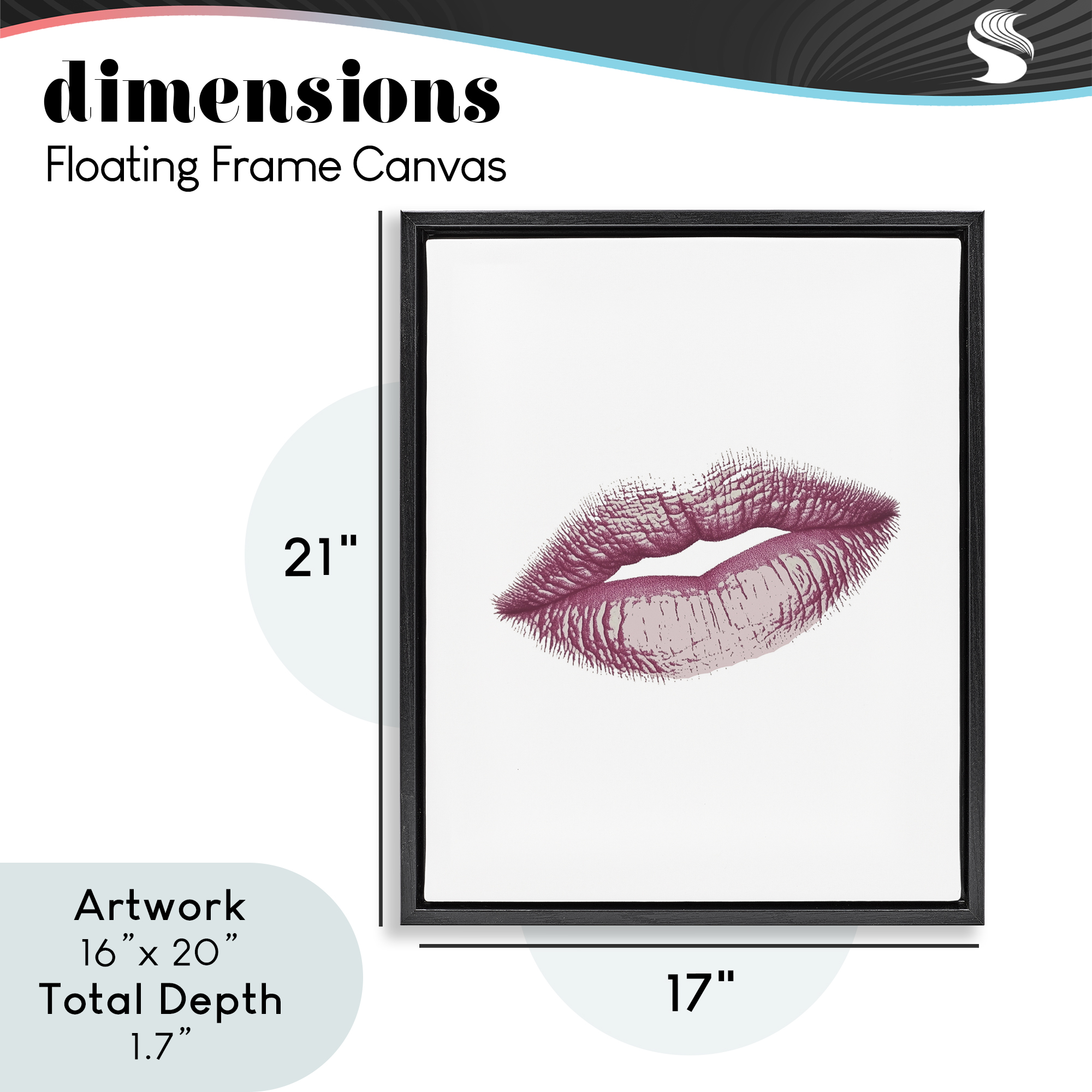 Feminine Pink Lips Glam Black Framed Floater Canvas Wall Art, design by Christine Simpson Art