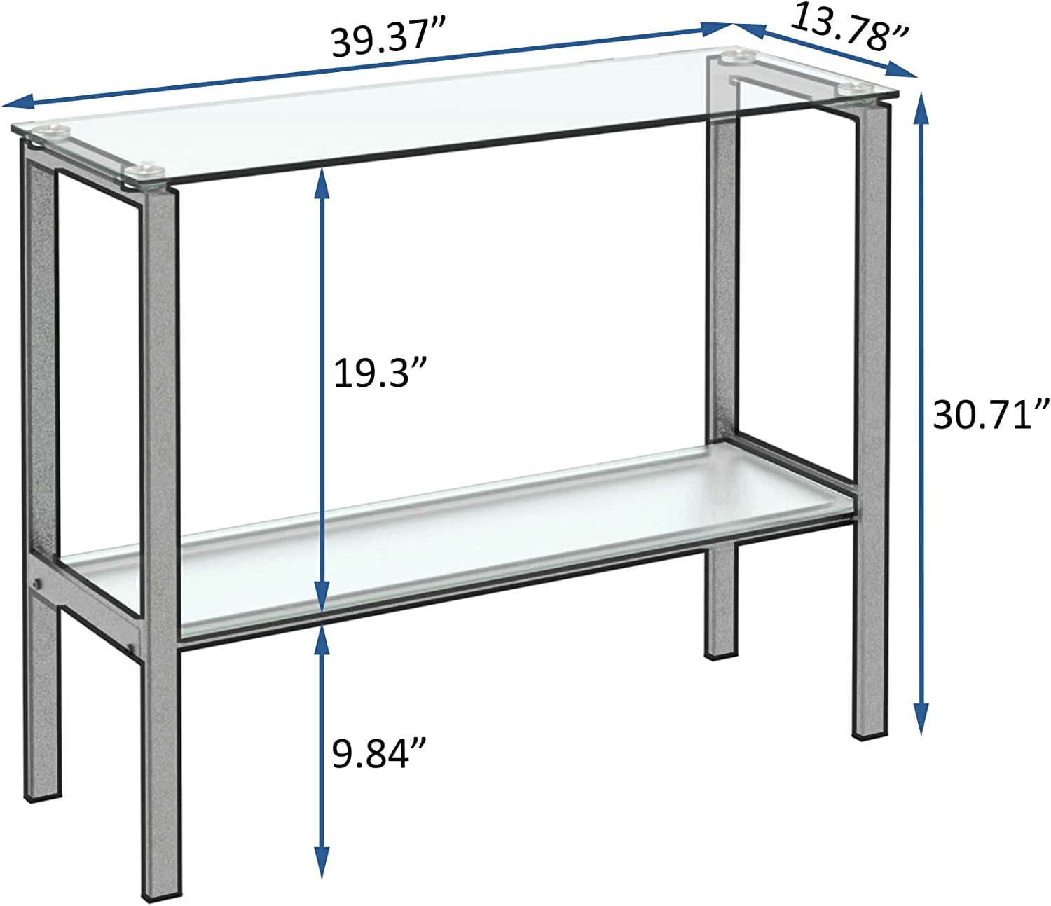 39.37" Console Table with 2 Shelves,Tempered Glass Sofa Table, Modern Entryway Table with Metal Frame for Hallway Living Room Bedroom, Easy Assembly, Black