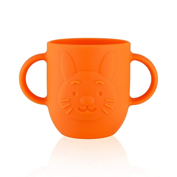Baby Toddler Cup, Open Silicone Cup with Dual Handles, Large 250ml (8.45oz) - Orange
