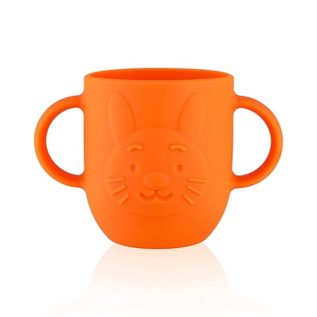 Baby Toddler Cup, Open Silicone Cup with Dual Handles, Large 250ml (8.45oz) - Orange