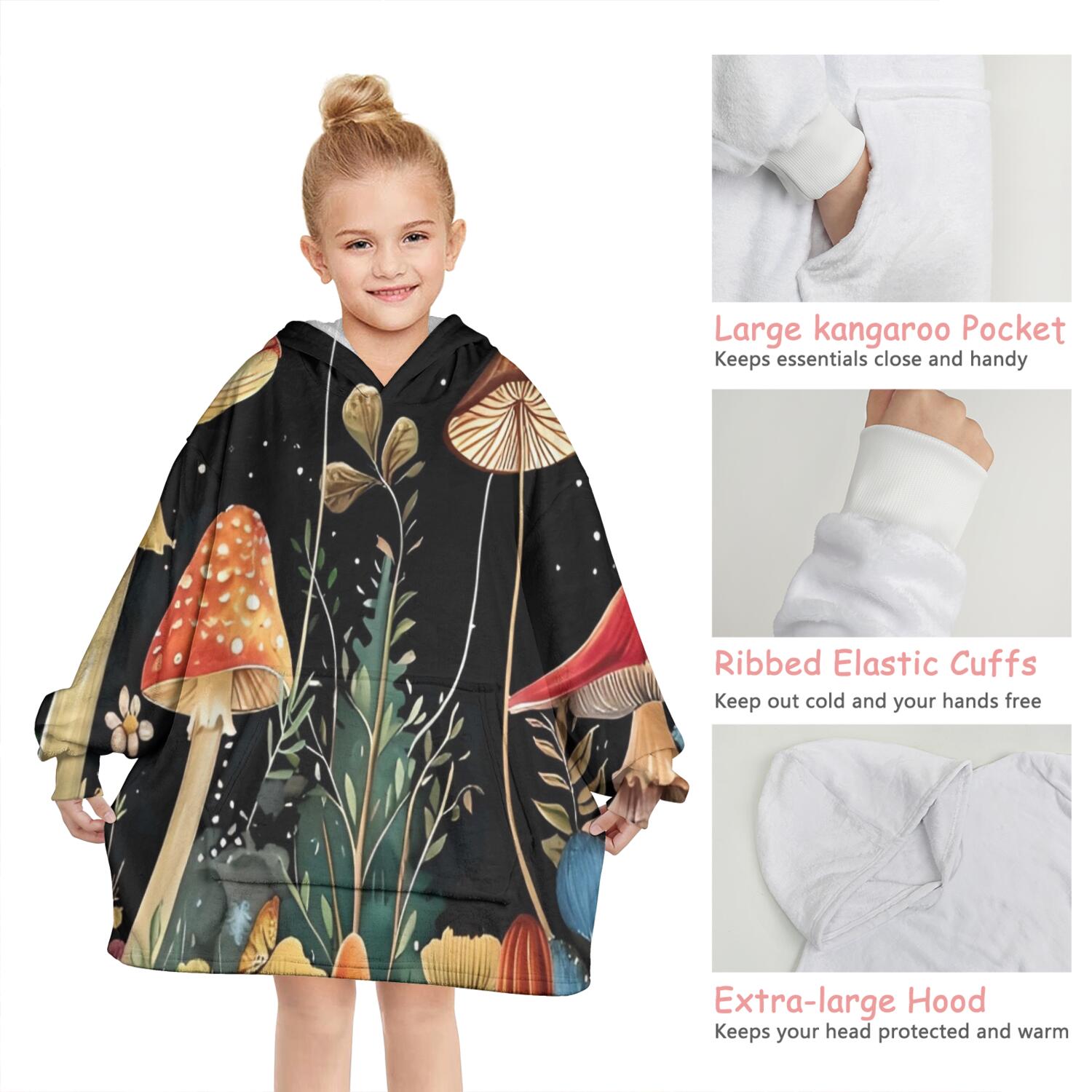 Red Mushroom Frog Black Pattern Blanket Hoodies for Kids 6-13YR Oversize Wearable Blanket Hoodies for Boys Girls Teens
