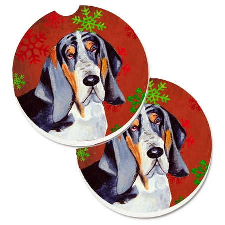 

Carolines Treasures LH9327CARC Basset Hound Red and Green Snowflakes Holiday Christmas Set of 2 Cup Holder Car Coasters
