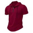 thumbnail image 4 of MIXUE Shirts For Men Summer Solid Color Hooded Zipper Short Sleeve Slim Fit Casual Pullover Tops Tshirts Activewear,Red,XXL, 4 of 5