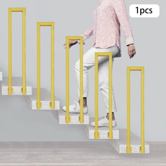 Dwellnix Iron Stair Handrail with High Load Capacity, N-Shaped Design, Easy to Install, Gold Finish for Indoor/Outdoor Use, Ideal for Elderly & Mobility Impaired
