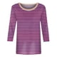 thumbnail image 5 of Camisetas de Manga Corta para las Mujeres a Rayas Impresas de Tres Cuartos de Manga, Cuello Redondo Casual Top, 5 of 5
