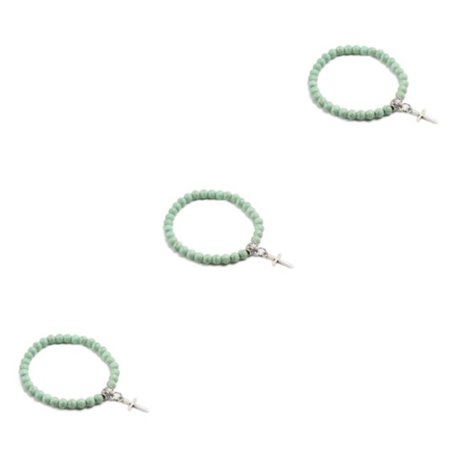 Ruiboury Adjustable Beaded Bracelets For Fit Unisex Cross Pendant Bracelets Gift light green 3Set