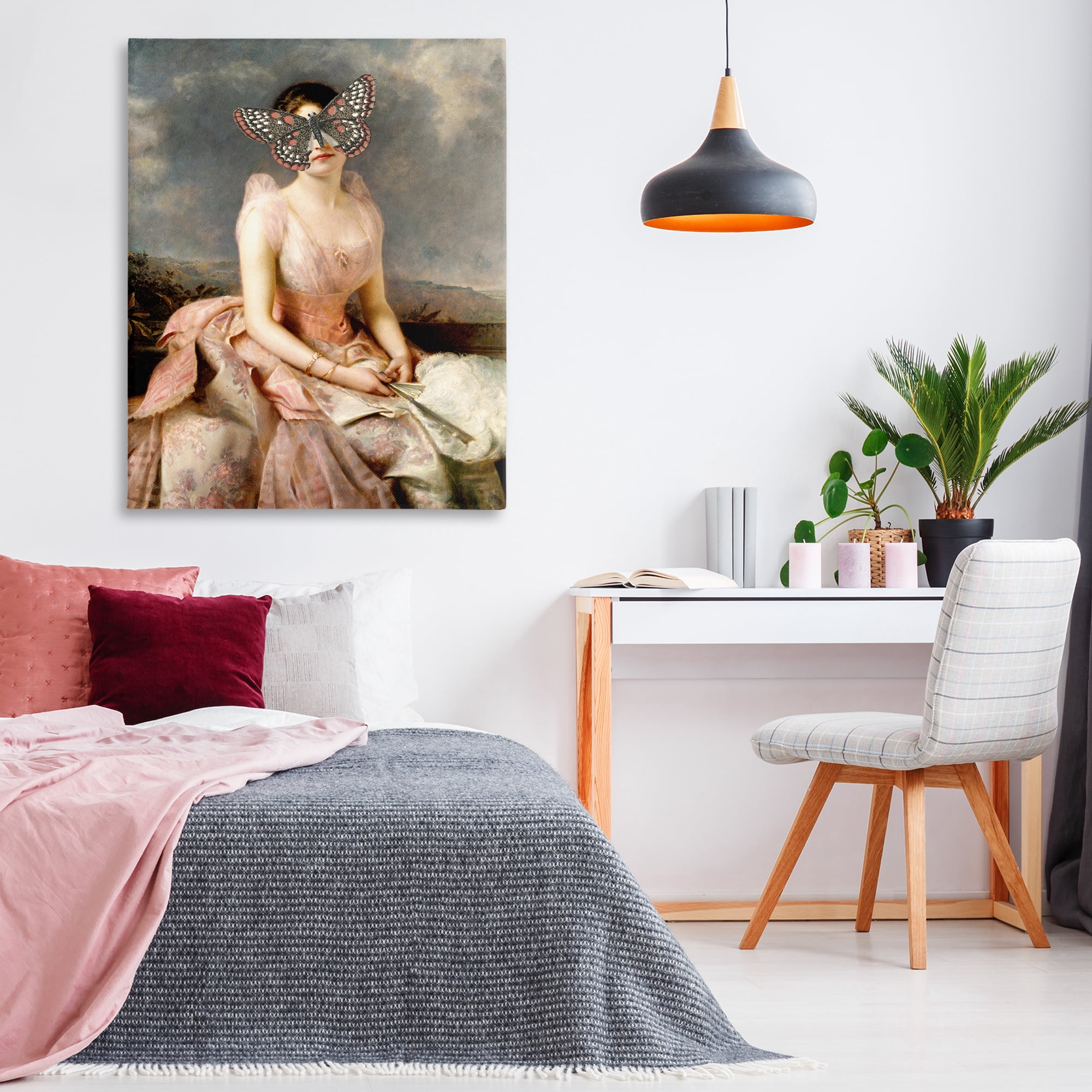 Stupell Industries Vintage Butterfly View People Painting Wrapped Canvas Art Print Wall Art, 36 x 48