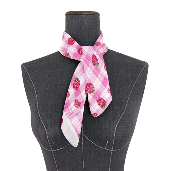 Square Scarf 24x24 Inch Summer Strawberry Gingham Pattern Silky Satin Sun Protection Neck Scarf for Women Multi-Purpose Head Wrap Bandana for Hair Bag Decoration