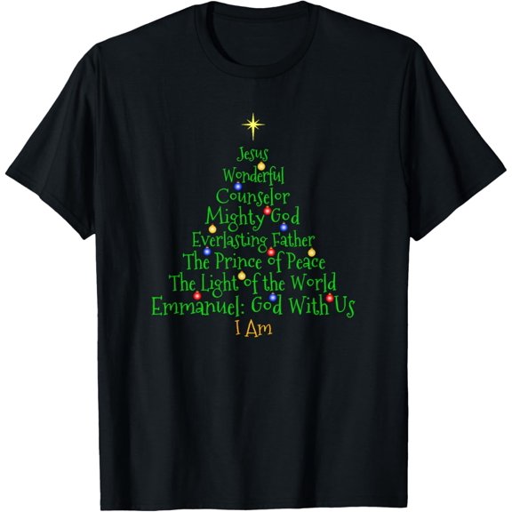 Christian Christmas Shirts Bible Names of Jesus Tree Shaped Adult T-Shirt