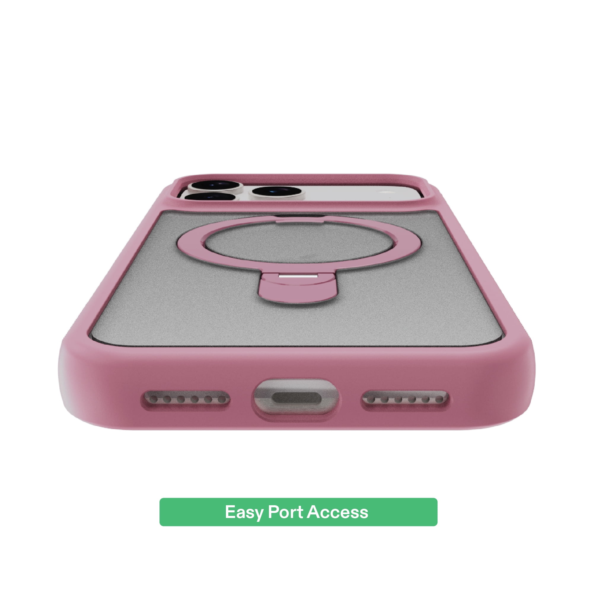 onn MagSafe Compatible Phone Case with Kickstand for iPhone 17 Pro - Pink/Frosted Clear