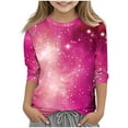 thumbnail image 2 of Girls Graphic Tees 10-12 Three Quarter Sleeve Gradient Sparkly Tops Fashion Casual Cute Crew Neck Kids T Shirts Toddler Girl Clothes Y2K Fall Fashion Tees Workout Running Outfits, Size 3-12, 2 of 5