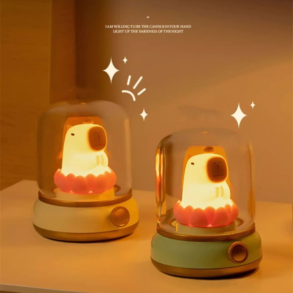 Jesscasday Vintage Capybara Nightlight Silicones Desktop Figurine with Gentle Glowing Oil Lamp Shape USB Rechargeable Night Lamp