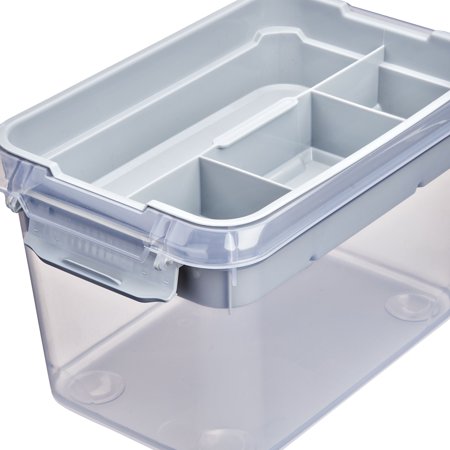 Pen + Gear Latchmate Plastic Storage Box, 6.2 qt, Gray