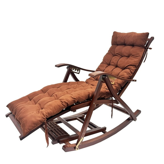 SUSUZI Foldable Recliner Chair with Removable Cushion, Home Modern Comfort Rocking Chair, Bamboo Lounging Chair, Brown, Supports Up to 300lbs