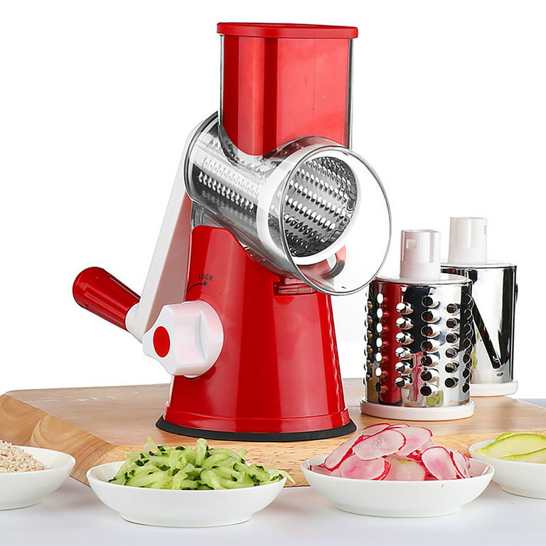  3 in 1 Multifunctional Vegetable Cutter and Slicer, Hand Roller  Type Square Barrel Vegetable Cutter, Removable, Easy to Clean, Non-Slip  Base, Suitable for Fruits, Vegetables, Nuts, etc. (Red): Home & Kitchen