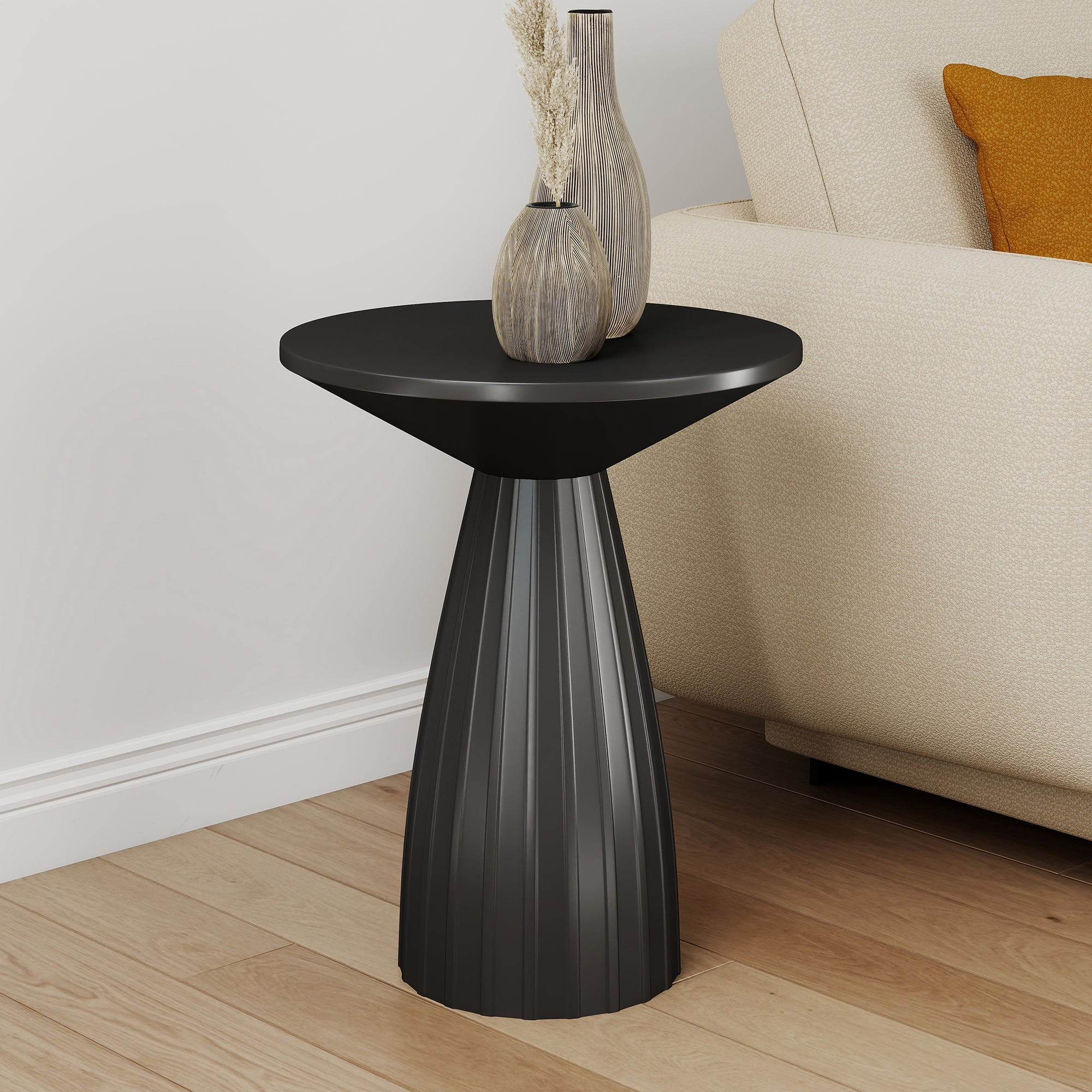 Oubayajia Round Side Table, Small Couch End Table Drink Table, Metal, Black