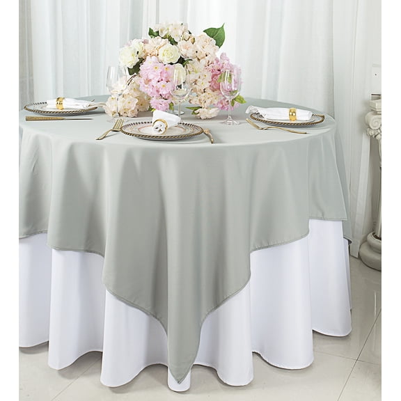 Wedding Linens Inc. 72" x 72" Square Polyester Table Overlays Toppers - Silver
