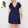 thumbnail image 4 of Vestido de Verano de Manga Corta para Mujeres de Verano Sexy de Tamaño Grande Vestido de Cuello en V de Color Sólido, Poliéster, 4 of 8