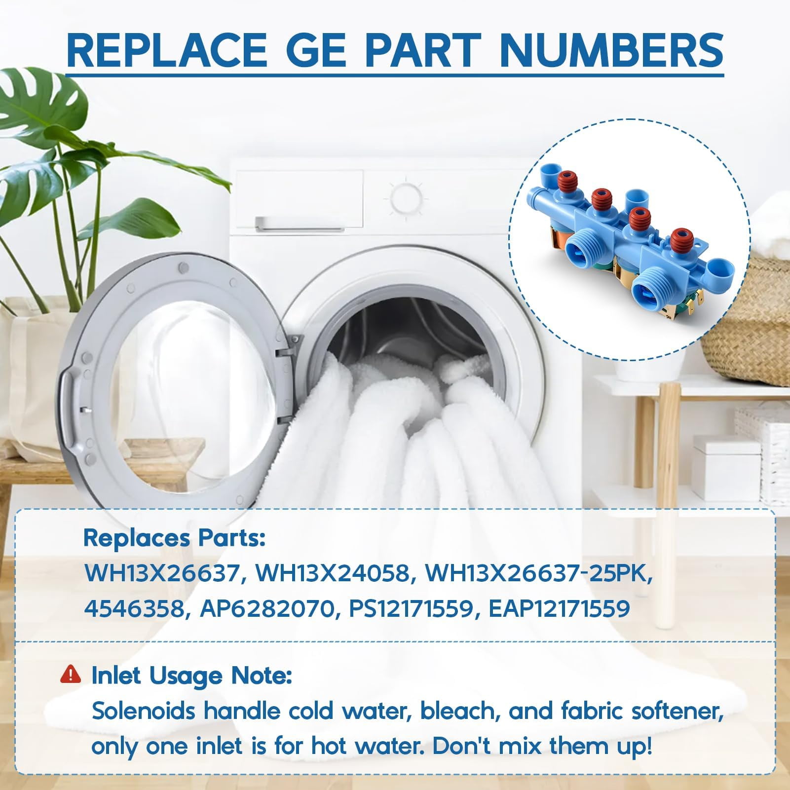 WH13X26637 Washer Water Inlet Valve Compatible with G.E Washer, Replacement Part WH13X24058,WH13X26637-25PK,4546358, AP6282070, PS12171559, EAP12171559, PD00037665